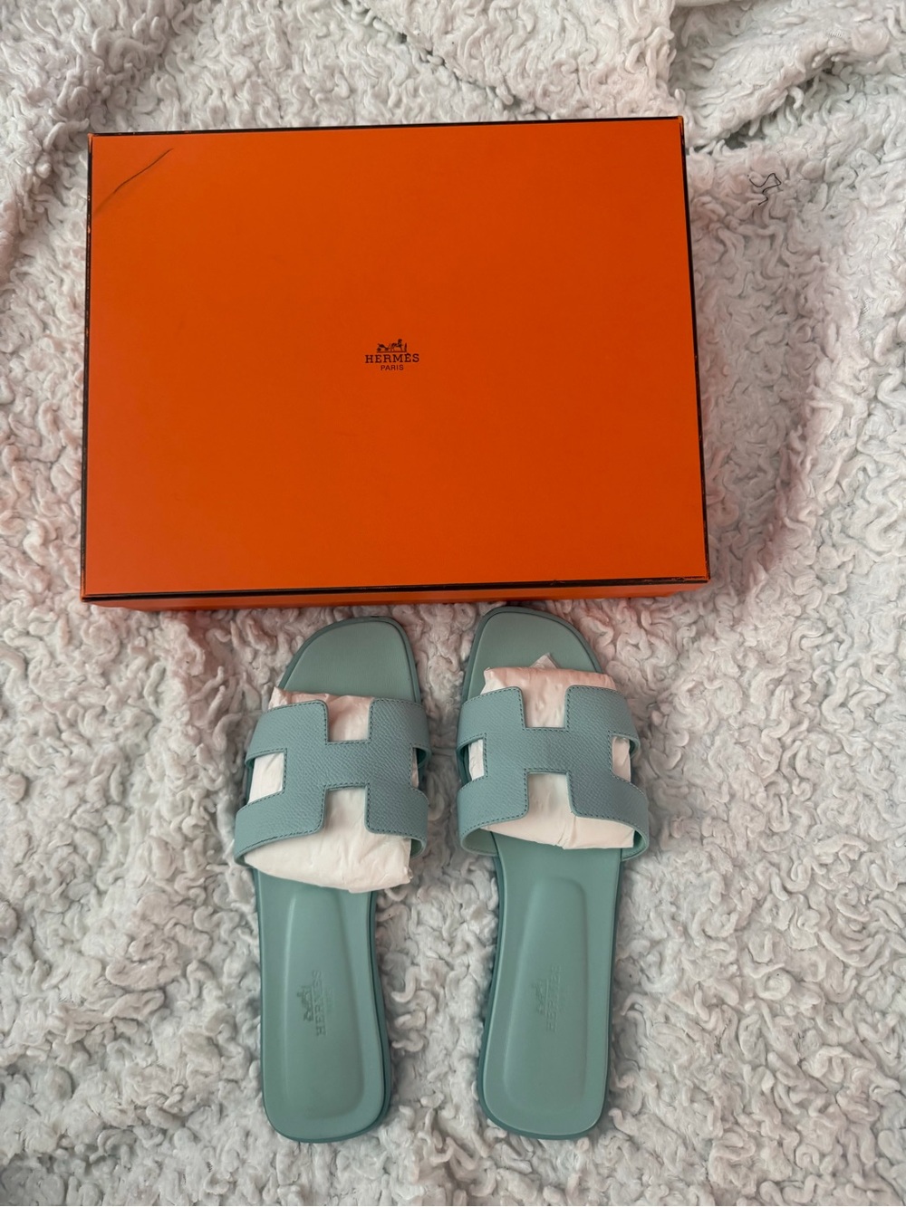 Hermes Slide Sandals in Aquamarine